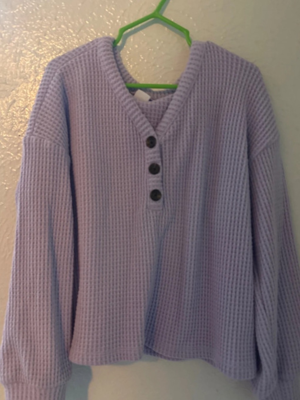 Old Navy Lilac V-Neck Waffle-Knit Henley Sweater